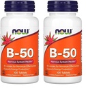 NOW Supplementi, vitamina B-50 mg, produzione di energia*, salute del sistema nervoso*, 100 compresse (pacchetto di 2)