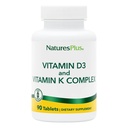 Natures Plus Vitamine D3 & K2-90 Tablets - Promuove il supporto Bone, la funzione immunitaria, la salute cardiovascolare e l'equilibrio mood - Vegetariano, senza glutine - 90 Serve