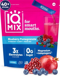 IQMIX Hydration Electrolyte Powder – Formula 4-in-1 per l’idratazione, la consistenza mentale, l’umore e il recupero – Miscela di bevanda senza zucchero, Keto, Magnesio L-Threonate, Lion’s Mane – 40 Count Blueberry Pomegranate