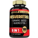 6in1 Trans Resveratrolo supplemento con semi di uva, cardo del latte, e più - Resveratrolo 1000mg - Supporti per il sistema immunitario, salute del cuore, gestione del corpo - 180 capsule