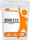 BulkSupplements.com BCAA 2:1:1:1 Polvere - Aminoacidi a catena ramificata, Polvere di aminoacidi BCAAs - senza glutine e senza glutine, 1g per porzione, 1kg (pacchetto di 5) (11 lbs)