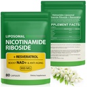 NAD Supplemento con Nicotinamide Riboside - Resveratrolo,Liposomal Nicotinamide Riboside,Quercetina - Alta purezza NAD Supplemento per Anti-invecchiamento, Focus, Energy 160 Capsule (2 Borsa)