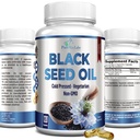 Olio di semi nero pressato a freddo - 120 capsule, Olio di semi di cumino nero puro Sativa Premium Nigella Sativa con vitamina E, per capelli, pelle e salute immunitaria - Capsule non OGM 120