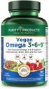 Prodotti di purezza Vegan Omega 3-6-9 Formula - "5 in 1" Essential Fatty Acid Complex - scientificamente formulato Plant-Based Omega 3 6 9 acidi grassi essenziali (EFA) - 3 mesi di alimentazione - 180 Softgels