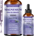 Triplice Magnesio Complesso Gocce Liquide, 1000mg Magnesio Gocce Glycinate, Taurate & Citrate con L-teanina, Vitamina D3 & B6 per il sonno e il supporto muscolare, Magnesio Calma, Uva Flavor, 2 Fl OZ