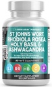 Clean Nutraceuticals St Johns Wort Rhodiola Rosea Santo Basilio Ashwagandha - Supporto per le donne e gli uomini con vitamina C & Black Pepper Extract - 90 Caps