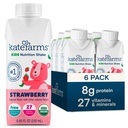 KATE FARMS Organic Kids Nutrition Shake, Fragola, 8g di proteine, 27 vitamine e minerali, Meal Sostituzione, Protein Shake, Non OGM, 8.45 oz (6 Pack)