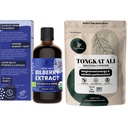 Polveri della giungla Tongkat Ali per gli uomini polveri 200:1 estratto 5 sacchetto di oncia, estratto di mirtillo selvatico per gli occhi 3,4oz organico Bottiglia Bilberry Supplemento per occhi