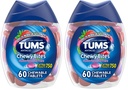 TUMS Chewy Bites Antacid Tablets per Rilievo di bruciore di stomaco masticabile e Rilievo di indigestione acida, Bacche assortite - 60 Conte (Pack of 2)