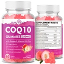 Zucchero-Free CoQ10 Gummies 250mg, Plus Omega-3, Vitamina B3 & Zinc, Magnesio - Alto assorbimento Coenzima Q10 Integratori per la salute del cuore, energia cellulare, & supporto antiossidante, 60 Conte