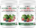 Superfood Reds & Greens Powder - 11.64 oz (Pack of 2), Prebiotics & Probiotics for Digestive Health, Super Greens Powder with Ashwagandha, Antiossidanti, Vegan, Non OGM