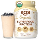 KOS Vegan Protein Powder Erythritol Free, Vanilla USDA Organic - Pea Protein Blend, Plant Based Superfood Rich in Vitamine & Minerali - Keto, Dairy Free - Meal Sostituzione per Donne & Uomini, 28 Serve