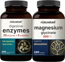 Magnesio Glycinate Capsule 500mg, 240 Count - 100% Chelated & Purified | Enzimi Digestivi con Prebiotici, 240 capsule Veggie - 20 Enzime & 5 Complesso Pancreatico Prebiotico