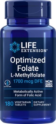 Estensione della vita Folato ottimizzato (L-metilfolato) 1700 mcg DFE, 180 compresse di Veg