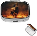 Scatola di pedana Flame Horse Square caso di pedaggio e tasca 2 scomparti organizzatore di pedaggio portatile Pillbox Medicina Vitamina Cod Liver Oil Storage Box