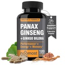 NooMost autentico coreano Panax Ginseng + Ginkgo Biloba, 120 capsule Vegan, Ginseng Root Extract Powder 1000mg (10% Ginsenosides) + Gingko Biloba 60mg, Energy and Focus Pills for Men and Women