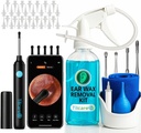 Strumento di rimozione della cera dell'orecchio con la fotocamera dell'orecchio di Tilcare - Ear Irrigation Flushing System per adulti e bambini - Perfect Ear Cleaning Kit - Include bacino, Syringe, Curette Kit, asciugamano e 30 punte monouso