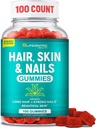 Pelle per capelli e chiodi Gummies con alta potenza Biotina 5000mcg | Vitamine per capelli gustosi per le donne Uomini e bambini | Gluten Free Hair Nail and Skin Vitamins Plus Biotin Gummies per la crescita dei capelli