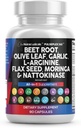 Pulire Nutraceuticals barbabietola capsule radice Olive Leaf Nattokinase Estratto di aglio L-Arginina Omega 3 Red Yeast Rice Hibiscus Danshen - Integratore di supporto sano - 90 Ct