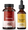 HERBAMAMA Korean Red Ginseng e Turmeric Ginger Kit - Bundle of Korean Panax Ginseng Capsules & Turmeric Ginger Liquid Drops - Vegan, Non-GMO, Sugar & Alcohol-Free - 2 Pack