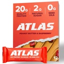 Atlante Protein Bar, 20g Protein, 1g Zucchero, Ingredienti puliti, Senza glutine (Poltro di arachidi lampone, 12 conte (Pack di 1))