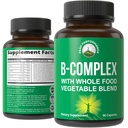 Vitamina B Complex Capsules + Tutta la miscela alimentare di 25 verdure e frutta per l'assorbimento massimo. Migliore Vegan B-Complex supplemento con vitamina B1, B2, B3, B5, B6, B7, B9 e B12. 90 capsule. Miglioramento dell'energia