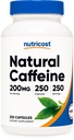 Nutricoste caffeina naturale 200mg, 250 capsule vegetariane - senza glutine, non OGM