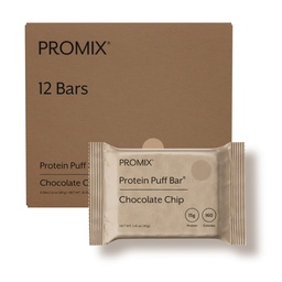 ProMix Nutrition Protein Puff Bars, 12-Pack - Chocolate Chip - Marshmallow Crispy Treat - Great Tasting & Healthy On The Go Snack - High Protein & Low Calorie - Non-GMO & Free da Gluten, Soy, & Corn
