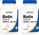 Nutricost Biotin (Vitamin B7) 10.000mcg (10mg), 240 Caps (2 Bottiglie) - Non OGM, Gluten Free