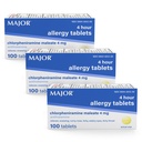 MAJOR 4 Mg Allergy Tablets - Chlorpheniramine Maleate 4-Hour Allergy Medicine - Antistamina per il sollievo di starnuti, Itchy Occhi Watery, Itchy Throat, e Runny Nose - 100 Count (3 Pack)