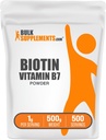 BulkSupplements.com Polvere di biotina 10000mcg - Vitamina B7, Vitamine per capelli, pelle e chiodi - Senza glutine, 1g per porzione (10mg Biotina), 500g (1.1 lbs) (Pack of 1)