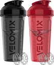 VELOMIX -2 Pack- 28 oz Protein Shaker Bottiglie per Miscele Proteine - 2x Wire Whisk | Leak Proof Shaker Cups for Protein Shakes | Protein Shaker Bottle Pack | Shakers for Protein Shakes - Black&Red
