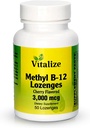 Vitalize - Methyl B-12 Lozenges | Vitamina B12 Methylcobalamin | B12 Supplemento | Cherry Flavor | Integratori energetici | Supports Energy Production & Liver Health | 50 Lozenges per Bottiglia | 3000 MCG