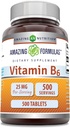 Stupefacente formula vitamina B6 (Pyridoxine) 25 Mg Supplemento | Compresse | Non OGM | Gluten-Free | Made in USA (1 Pack | 500 Count)