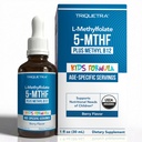 Organic Kids Methylfolate + Methyl B12 Cofactor - Organic Berry Flavor, Sublingual Form - 5-MTHF Form, Superior Form of Folate - Dosaggio regolabile per tutte le età - Mood, Behavior, Cognizione - 1 oz.