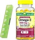 Olio di pesce Omega-3 della valle di primavera, 500mg, Olio di pesce Omega 3, Integratori di olio di pesce Omega 3,Omega3, Integratori di acidi grassi Omega 3, Integratori di olio di pesce,= 60 Conte + Organizzatore di pillole