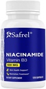 Safrel Niacinamide 500mg (Vitamina B3) - 120 Capsule - Skin Health & Blemish Support - Non OGM, Gluten-Free - Formula senza Flush - per la salute degli uomini e delle donne