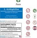 Alimenti per Gut Lactobacillus Acidophilus Probiotic Powder 200 miliardi di cfu's | Made in USA | No Additives | Direct from Manufacturer | No Third-Party Storage | Supporto immunitario | 30 Grammi (1.05 Oz)