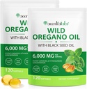 Olio di origano Softgels 6000mg 2 Confezione, 2 in 1 Formulato con olio nero di semi 120 Conte, capsule di olio di origano Organico, olio senza glutine di origano Softgels, supporto non OGM & Immune