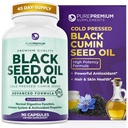 Olio di semi di semi di puro premio nero 500mg - Semi di Nigella Sativa Organica, Estratto di olio di cumino nero pressato a freddo - Supplemento di capelli / pelle per uomini / donne pacchetto di 90 capsule