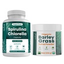 Tèveli Spirulina Chlorella capsule e orzo erba succo polvere Bundle