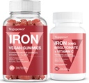 Vegan Iron Gummies + Iron Bisglycinate 30MG | Supporto di supplemento di ferro vegano per il sangue sano e l'energia quotidiana per adulti e bambini - 90 Conte+60 Conte
