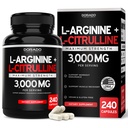 L Arginina L Citrullina Supplemento 3000mg (240 Capsule) Pillole di Ossido Nitrico per Uomo - Stamina, Endurance, Performance per Esercizi - NO Integratori per Uomo - Gluten Free, Non OGM, Capsule Vegan
