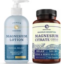 Magnesio Lozione e Magnesio Citrato Supplemento | Corpo completo Magnesio Supporto per Corpo e Mente con 8 Fl Oz Topical Magnesio Plus 2 mesi Alimentazione Magnesio Complesso Pillole