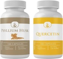 PURE ORIGINAL INGREDIENTI Psyllium Husk & Quercetin Capsule Bundle (100 capsule ciascuna), Nessun Additivo o Filler, Verified Lab