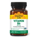 Country Life Vitamina B-6, Supporta l'energia e il sistema nervoso, 100mg, 100 Vegan Capsule, Certificato Gluten Free, Certificato Vegan, Certificata Halal, Non OGM...