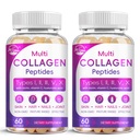 Multi Collagen Peptides Softgel - Tipo I, II, III, V, X - Peptidi di collagene idrolizzati con Biotina, Vitamina C, Acido Ialuronico, Supporta Chiodo Capelli Pelle, Grass-Fed, Non-GMO, 60 Softgel, 2 Pack