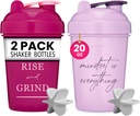 GOMOYO [2 Pack] 20oz Shaker Bottiglia con citazioni motivazionali (Raspberry & Lavender) | Bottiglia proteica con miscelatore Agitatori | Miscelatore Shaker Bottiglia per miscelatori proteici Pack è BPA Free and Lavastoviglie Safe