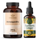 HERBAMAMA Ashwagandha e Turmeric Ginger Kit - Bundle di 1500 mg Ashwagandha Root Capsules & Turmeric Ginger Tincture 2 fl oz - Vegan, Non-GMO, Sugar & Alcohol-Free - 2 Pack