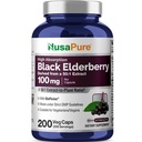 NusaPure Black Elderberry 50:1 Extract, 100 mg Equivalente a 5.000 mg per Veggie Capsule, 200 Conte (non OGM, Bioperine) Sambucus Supplemento